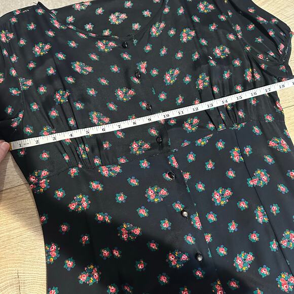 Vintage Gap 90s Grunge Dainty Floral Button Front Maxi Dress Black M - Picture 10 of 11